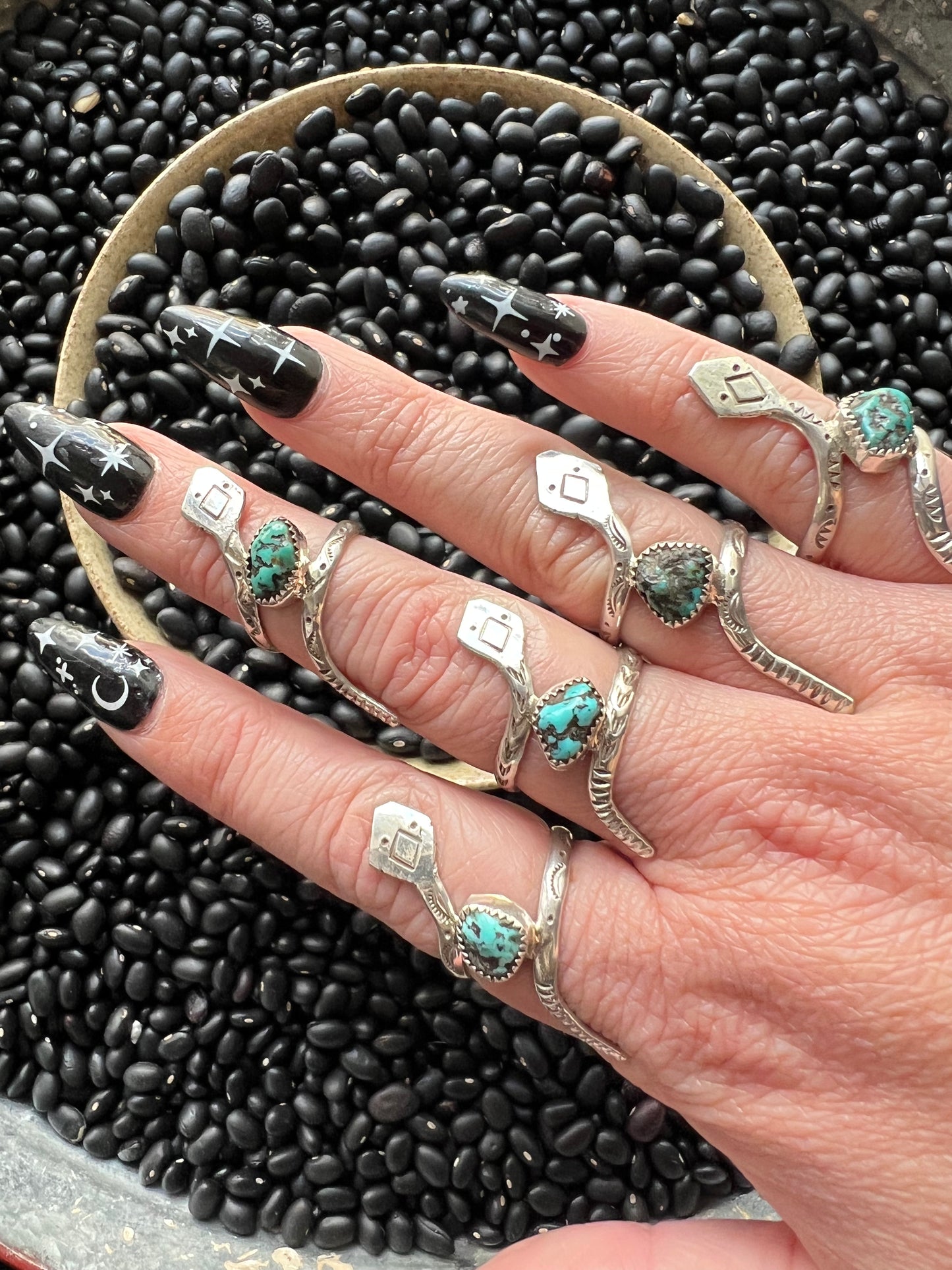 Hand stamped Snake with nugget Turquoise