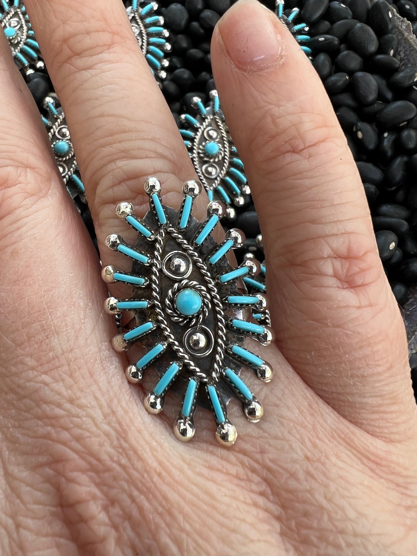 Zuni needlepoint evil eye Cluster Ring