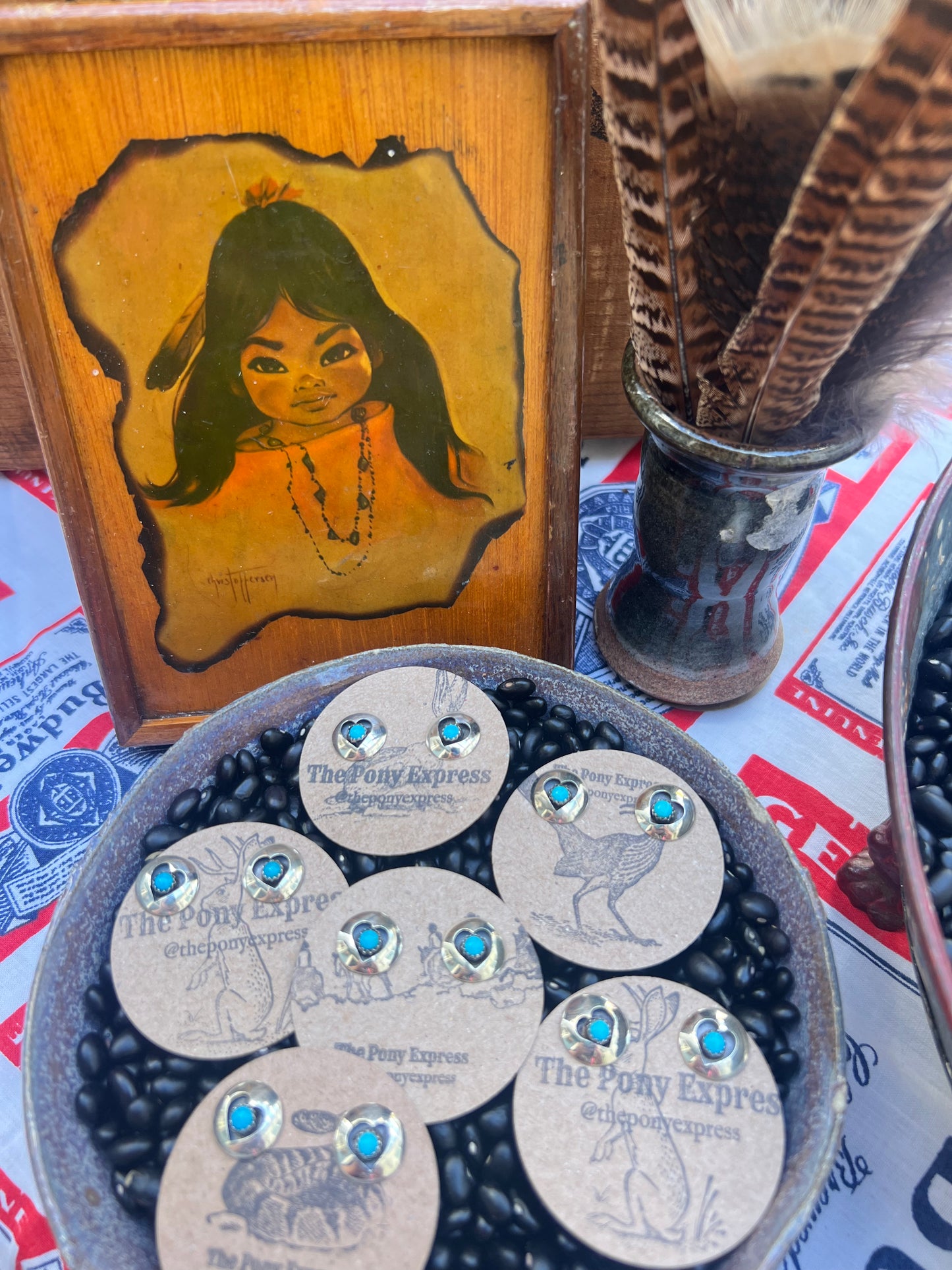 Turquoise Heart Shadow Box Studs