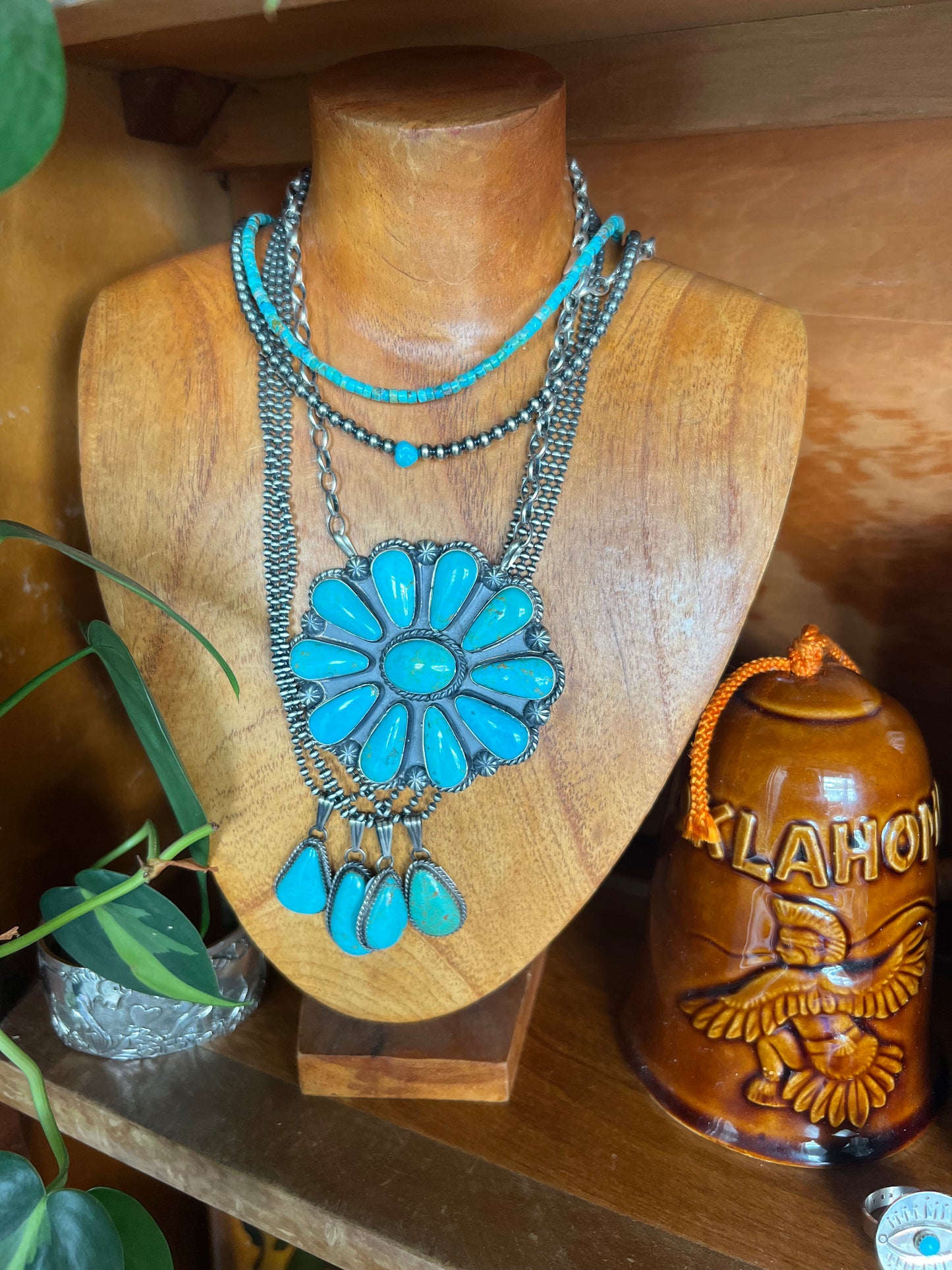 Sterling Silver Pearl Necklace with turquoise nugget