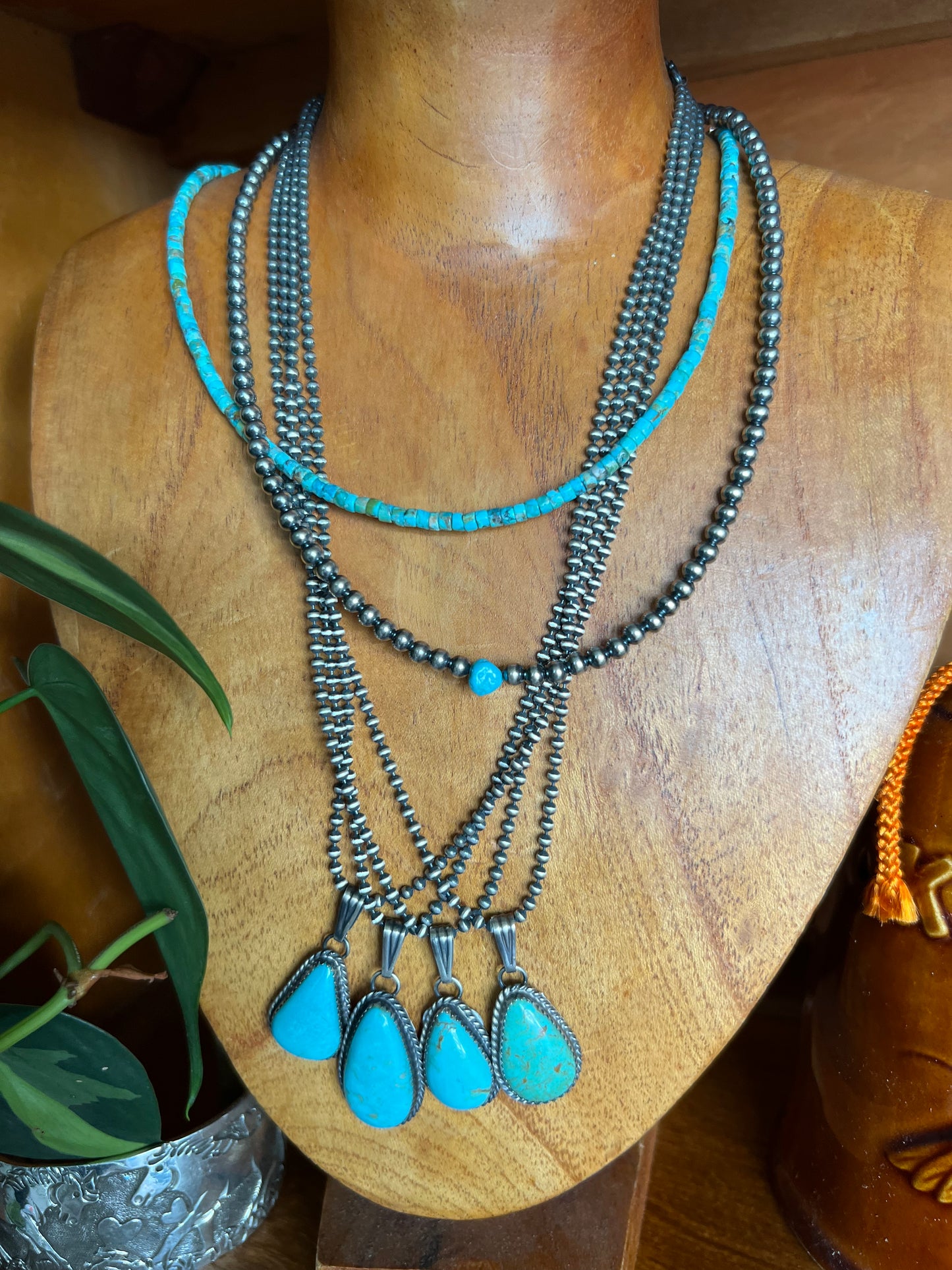 Sterling Silver Pearl Necklace with turquoise nugget