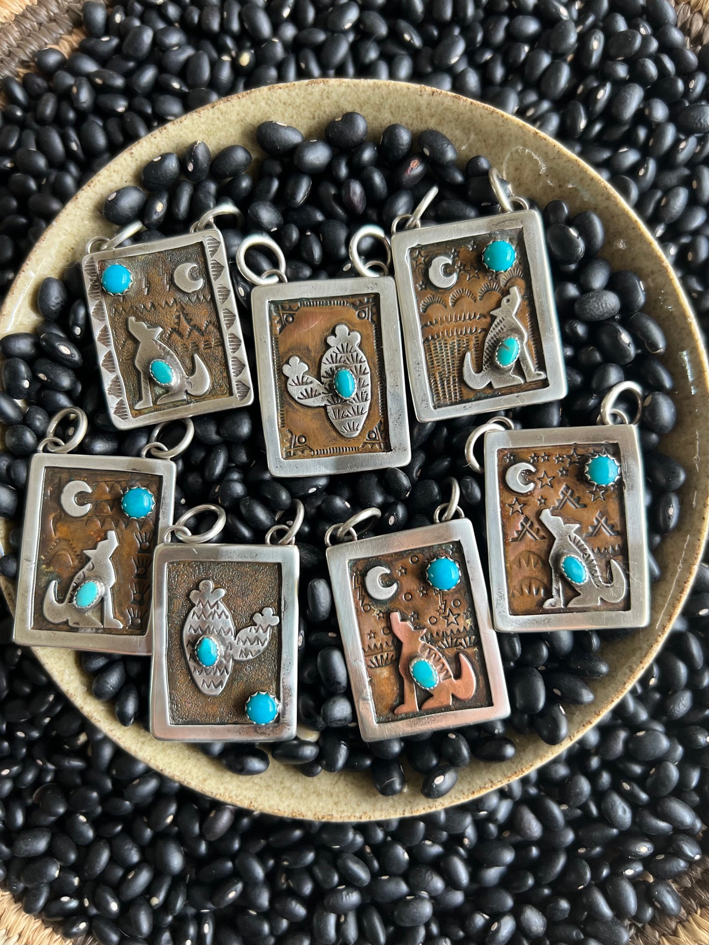 Hand Stamped Armadillo Cactus and Coyote Pendants