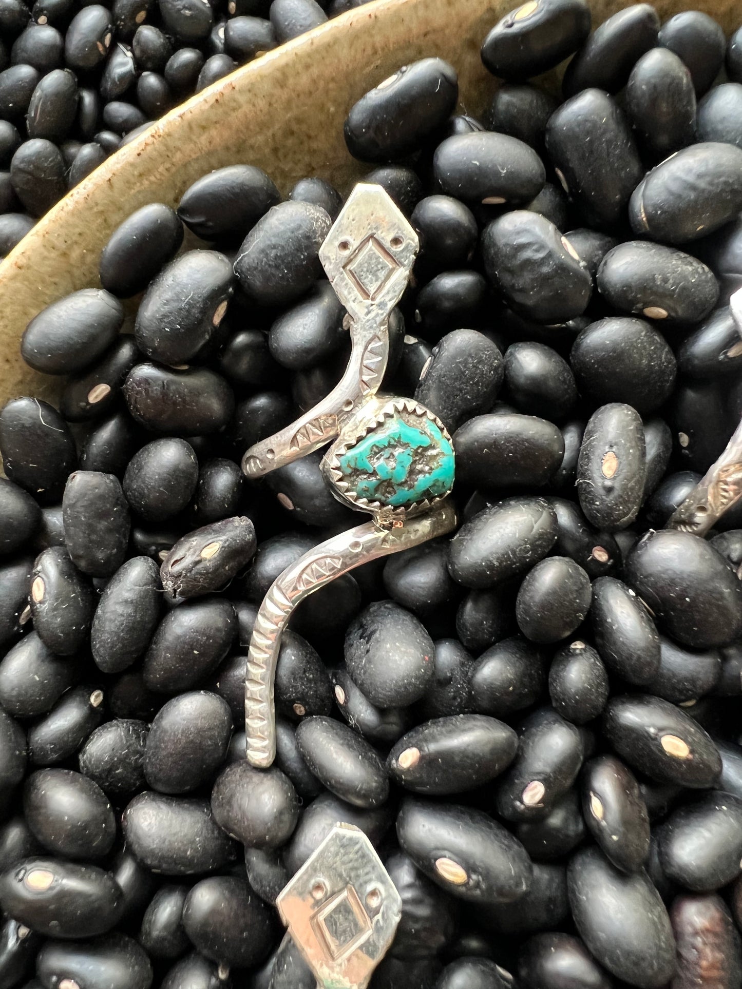Hand stamped Snake with nugget Turquoise
