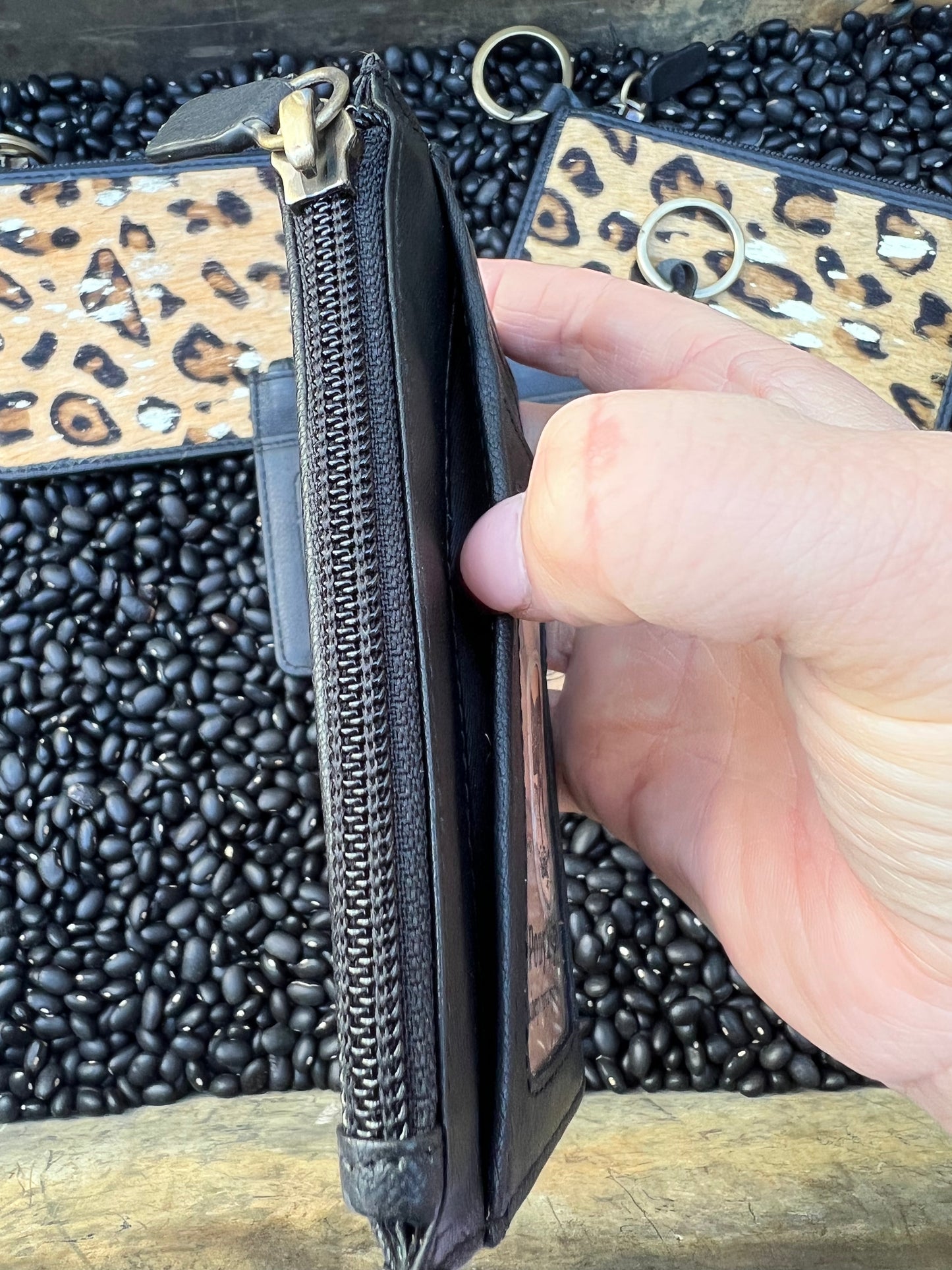 Leopard Cowhide Card Case with keychain