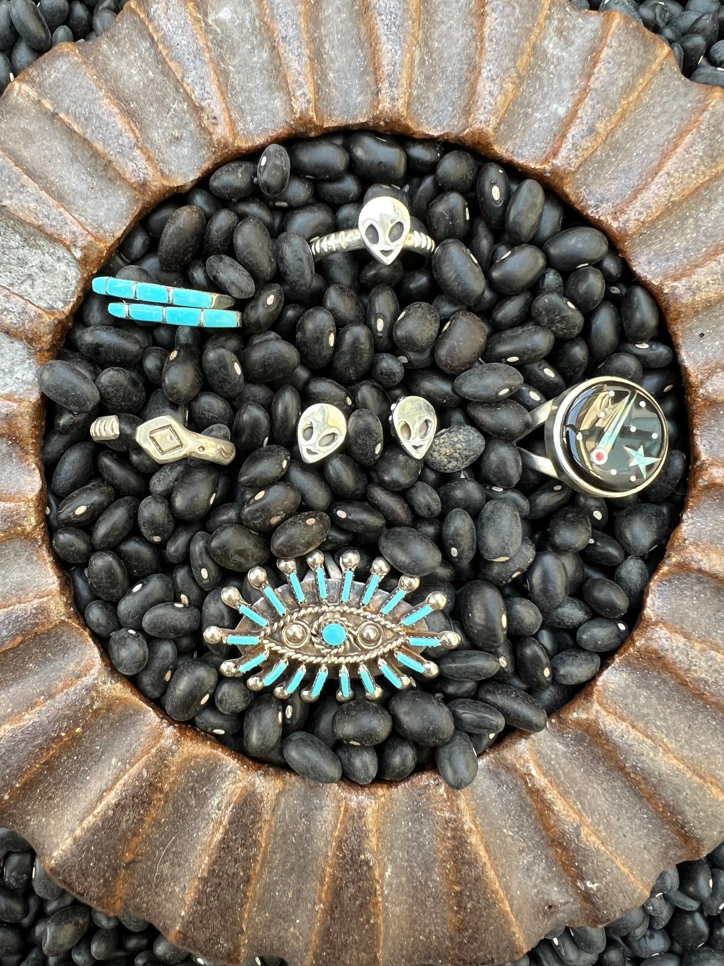 Inlaid turquoise wedding stacker rings