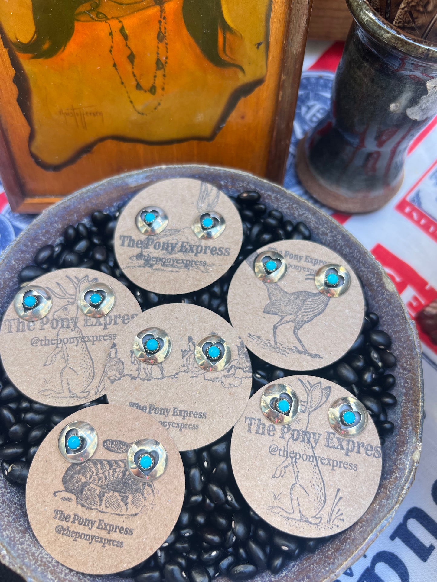 Turquoise Heart Shadow Box Studs