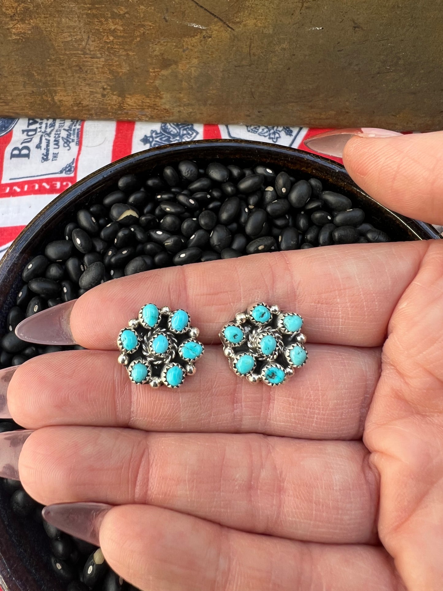 Genuine Turquoise Cluster Earrings