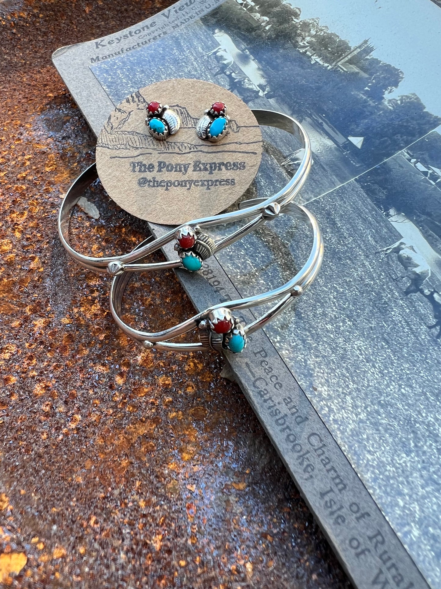 Turquoise Coral Cuff with matching studs for mommy & me