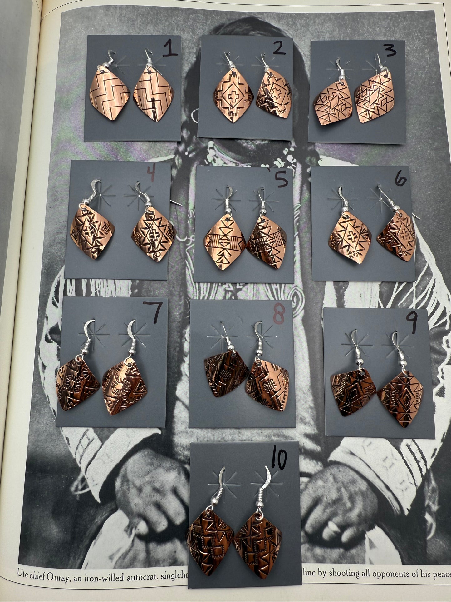 DOORBUSTER Stamped Copper Diamond Domed Earrings