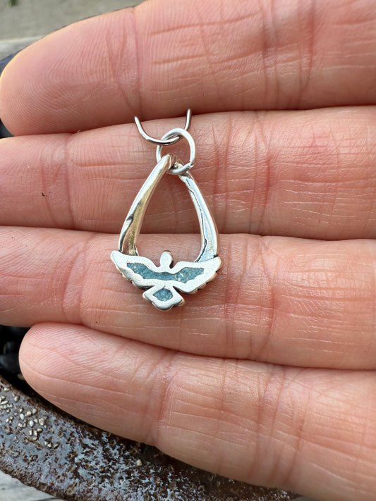 Eagle with Turquoise Inlay drop Sterling Silver Charm