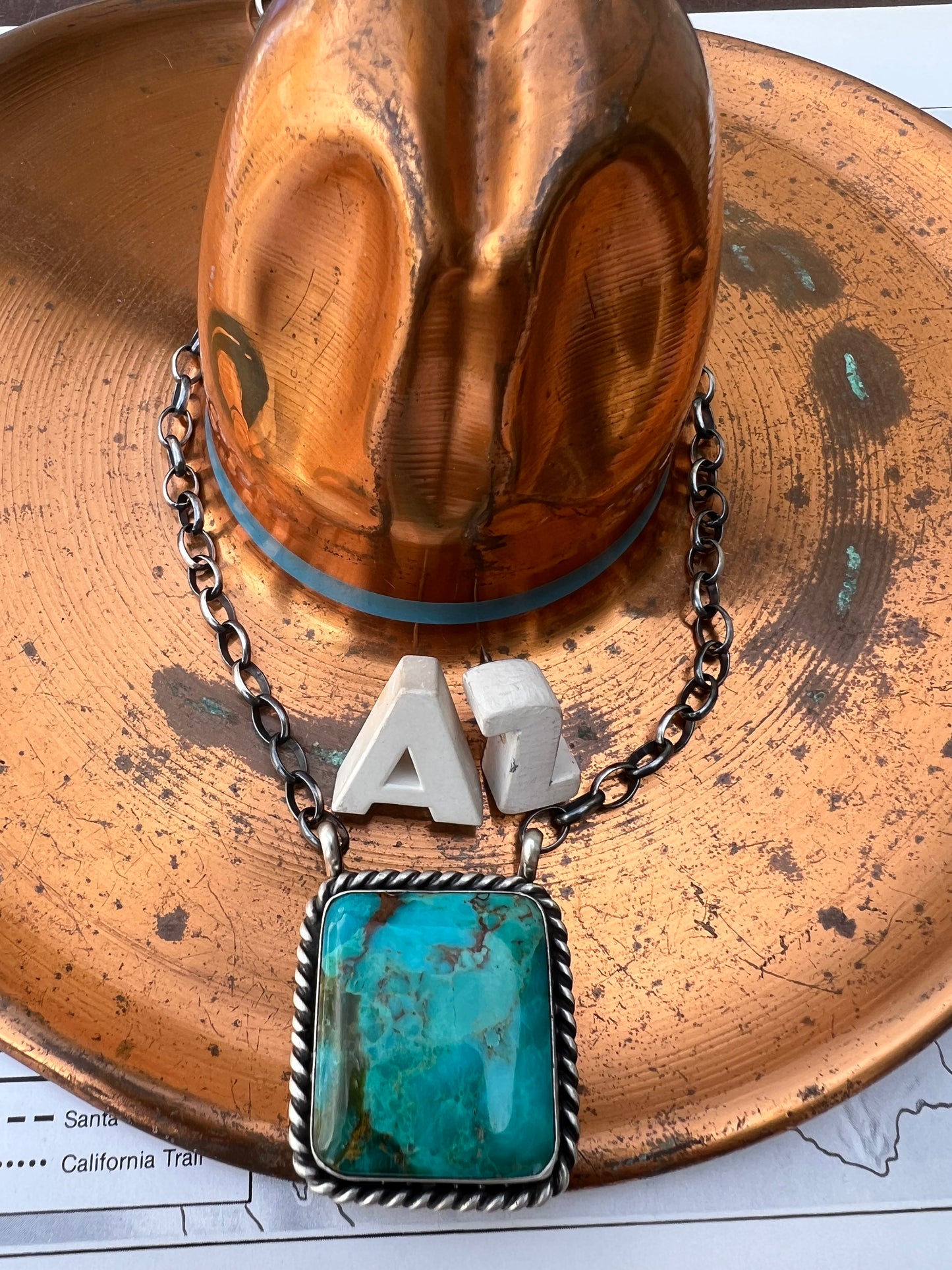 Mosaic Kingman Turquoise Cube Necklace