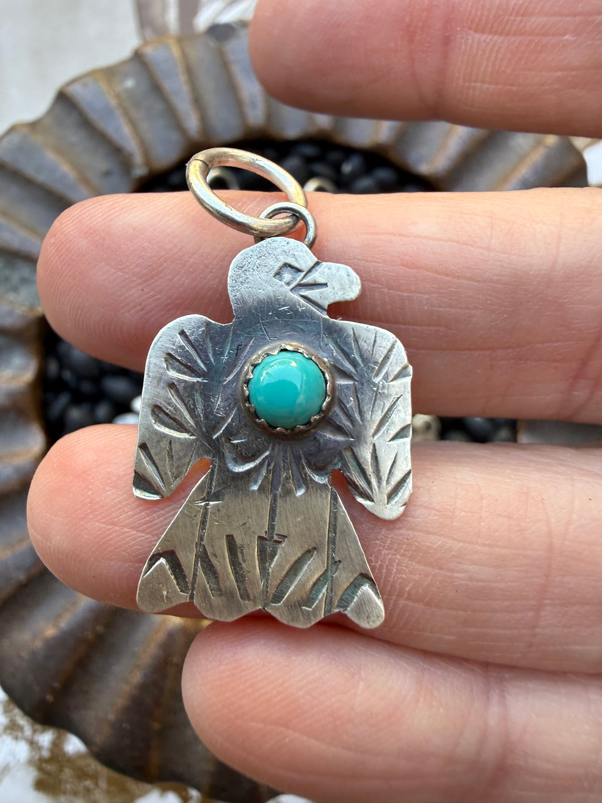 Hand stamped Thunderbird Pendant