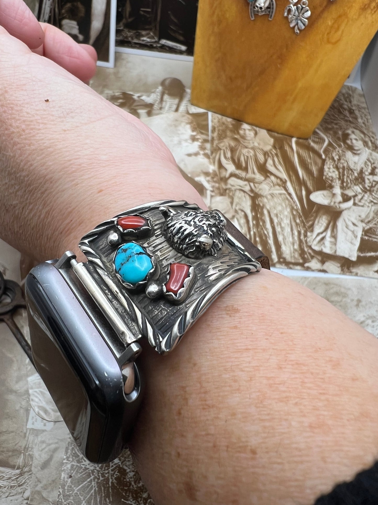Native American Sterling Silver Watch Band with Turquoise K
