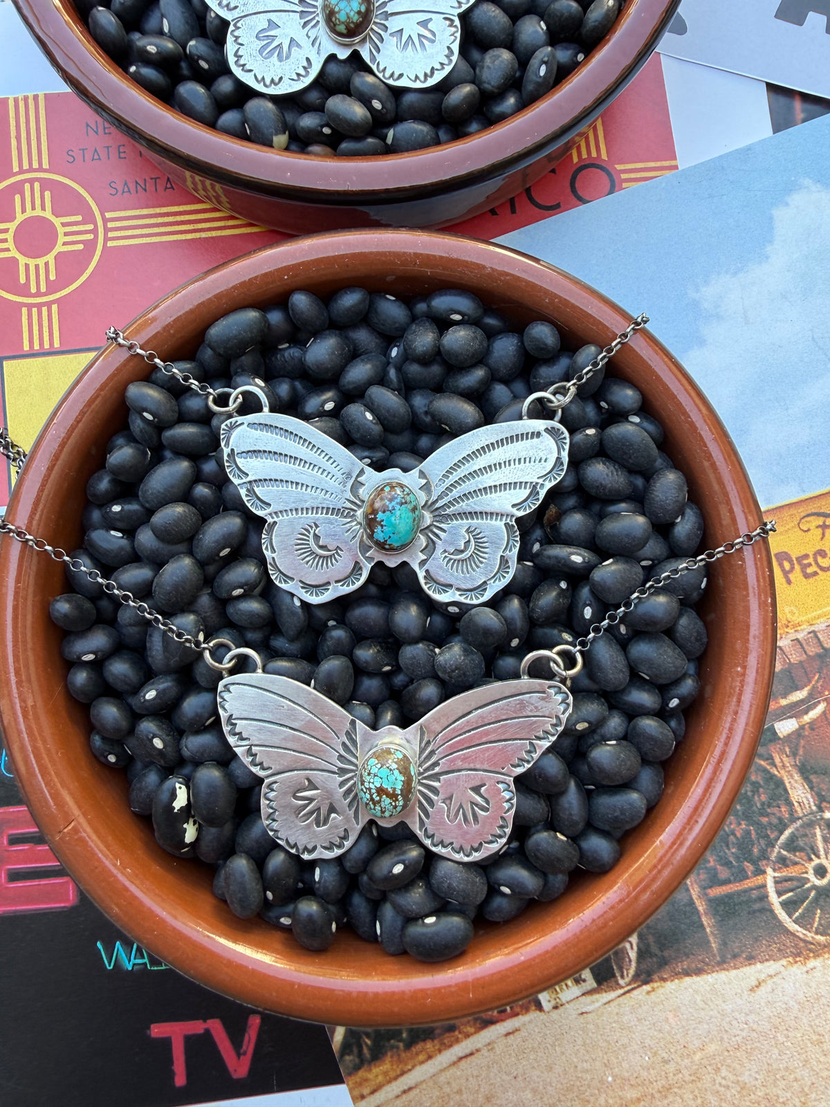 Butterfly Stamped Turquoise Necklace