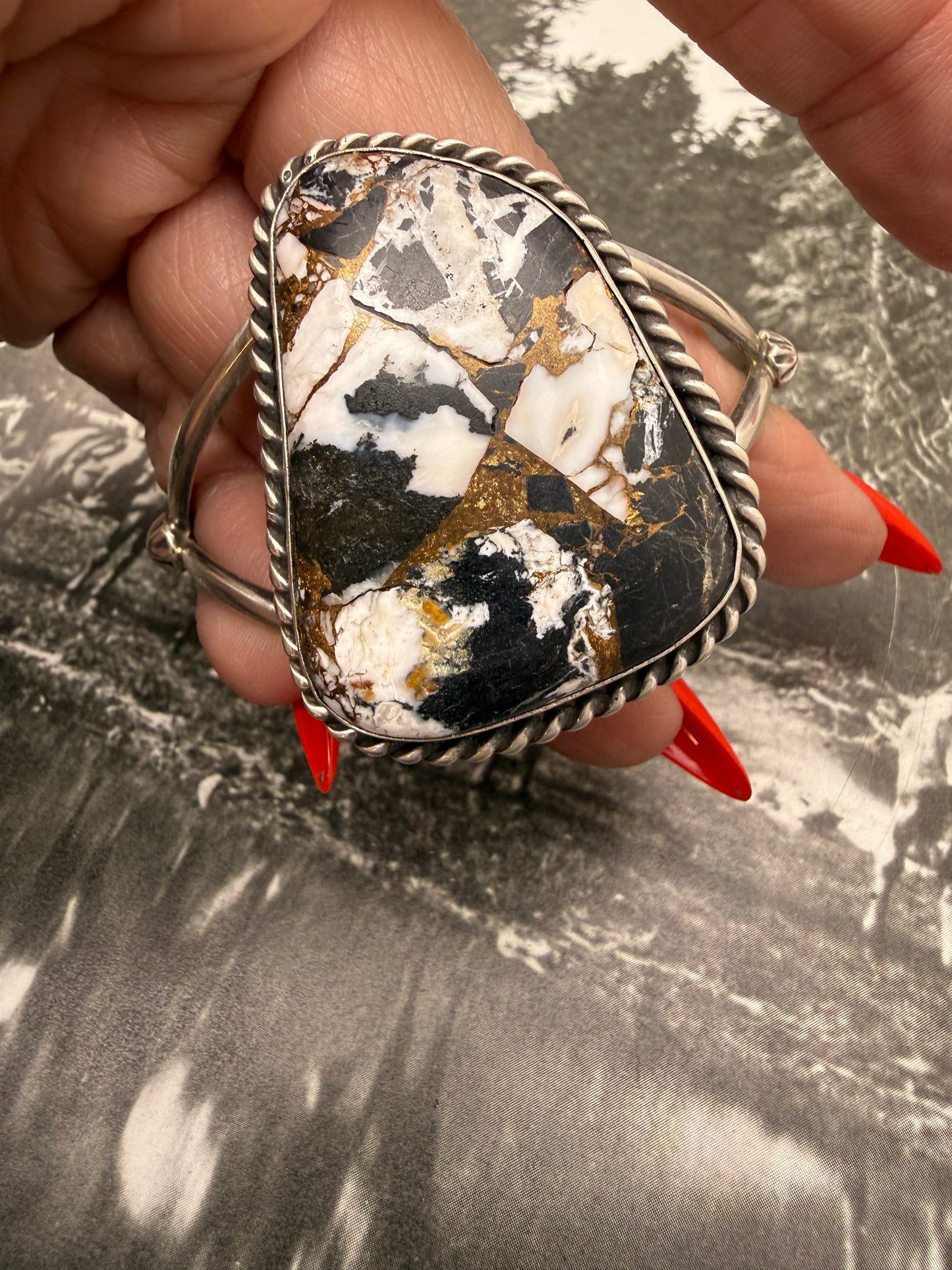 White Buffalo Bronze Cuff