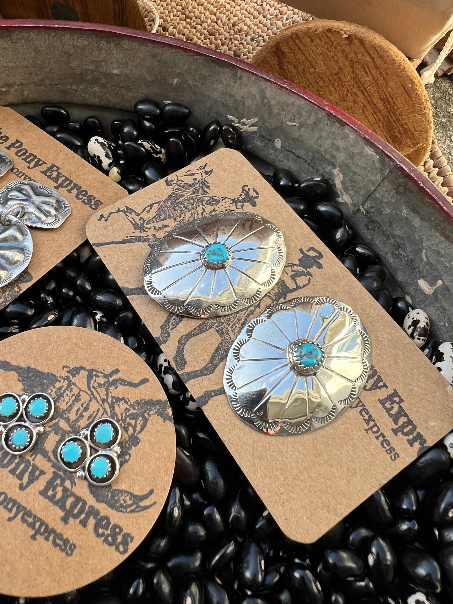 Flower Concho Earrings with Turquoise