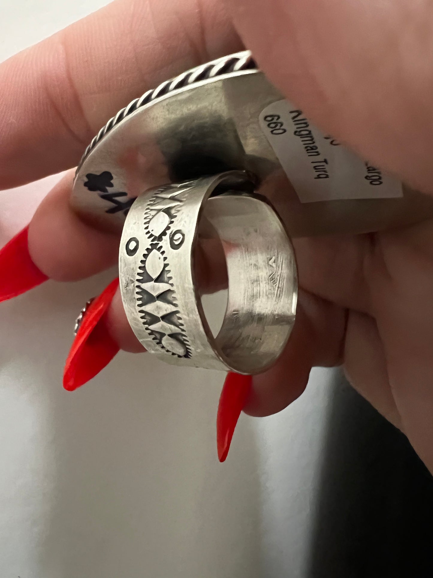 Large Adjustable hand stamped Kingman Ring