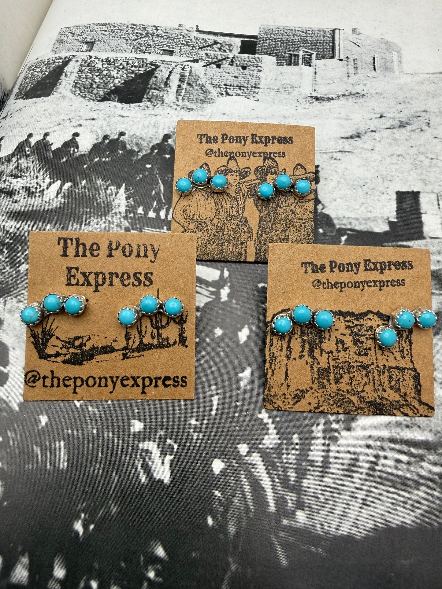 Triple Turquoise Stone Curved Studs