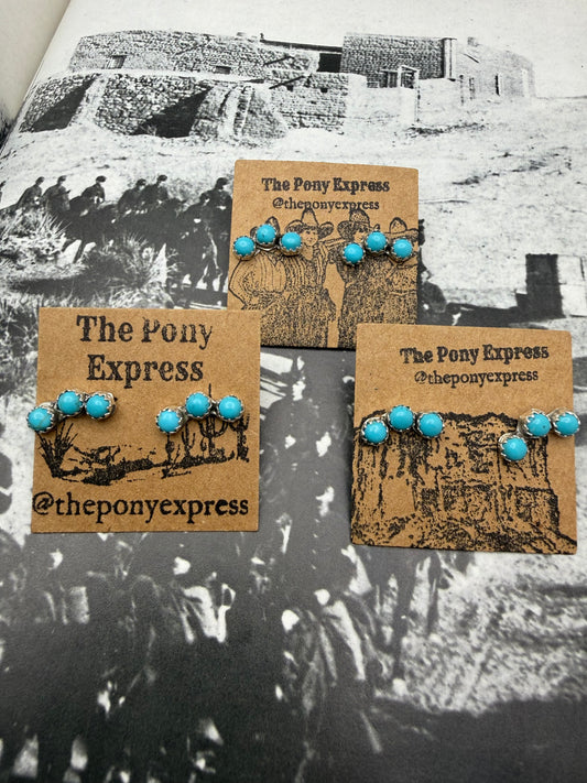 Triple Turquoise Stone Curved Studs