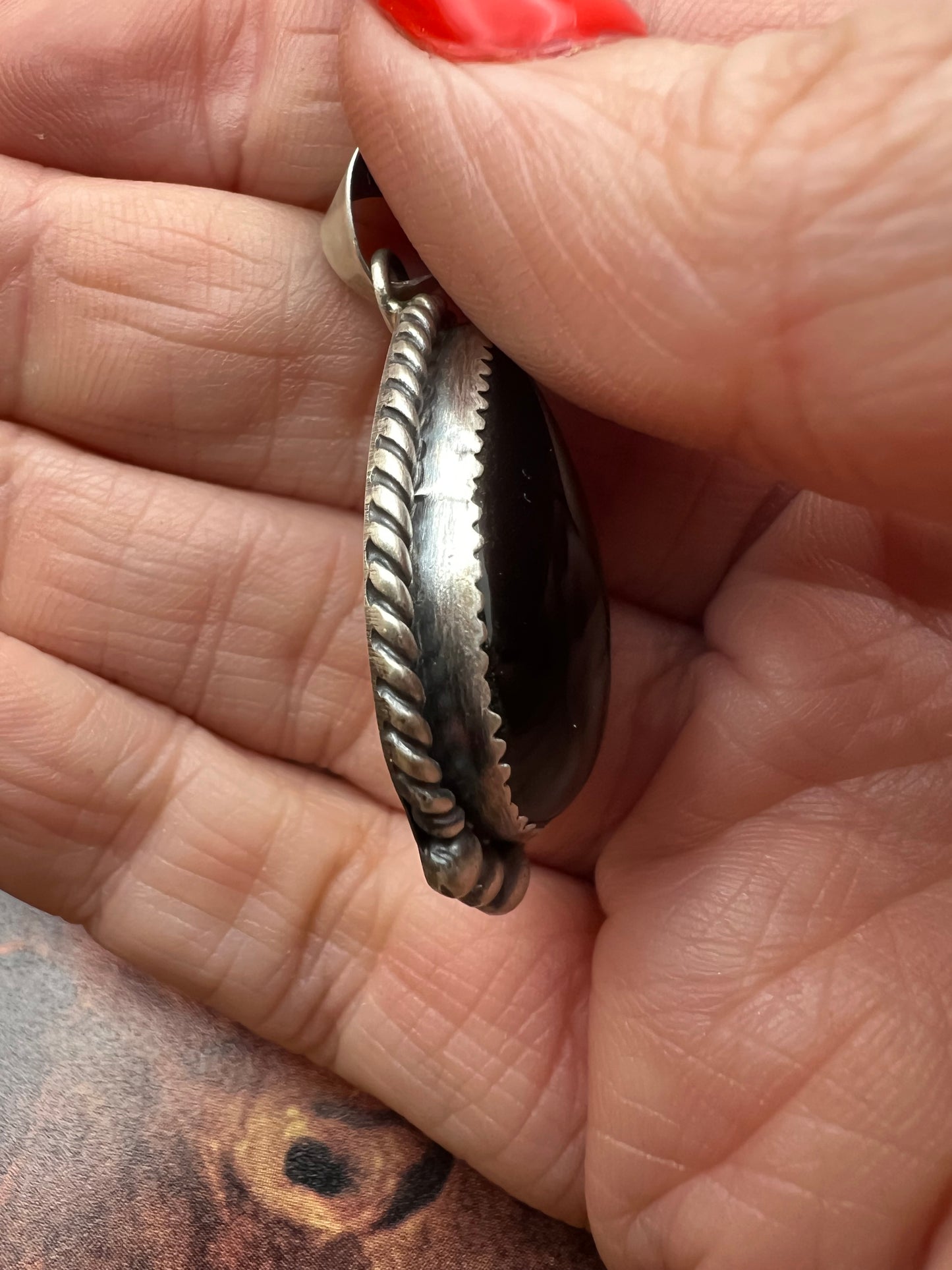 Black Onyx Pendant with Bead detail