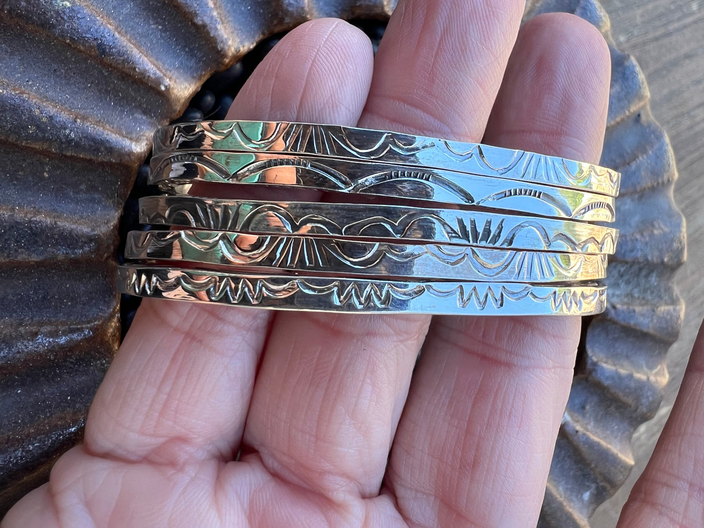 Square Wire Hand Stamped Native American Cuff