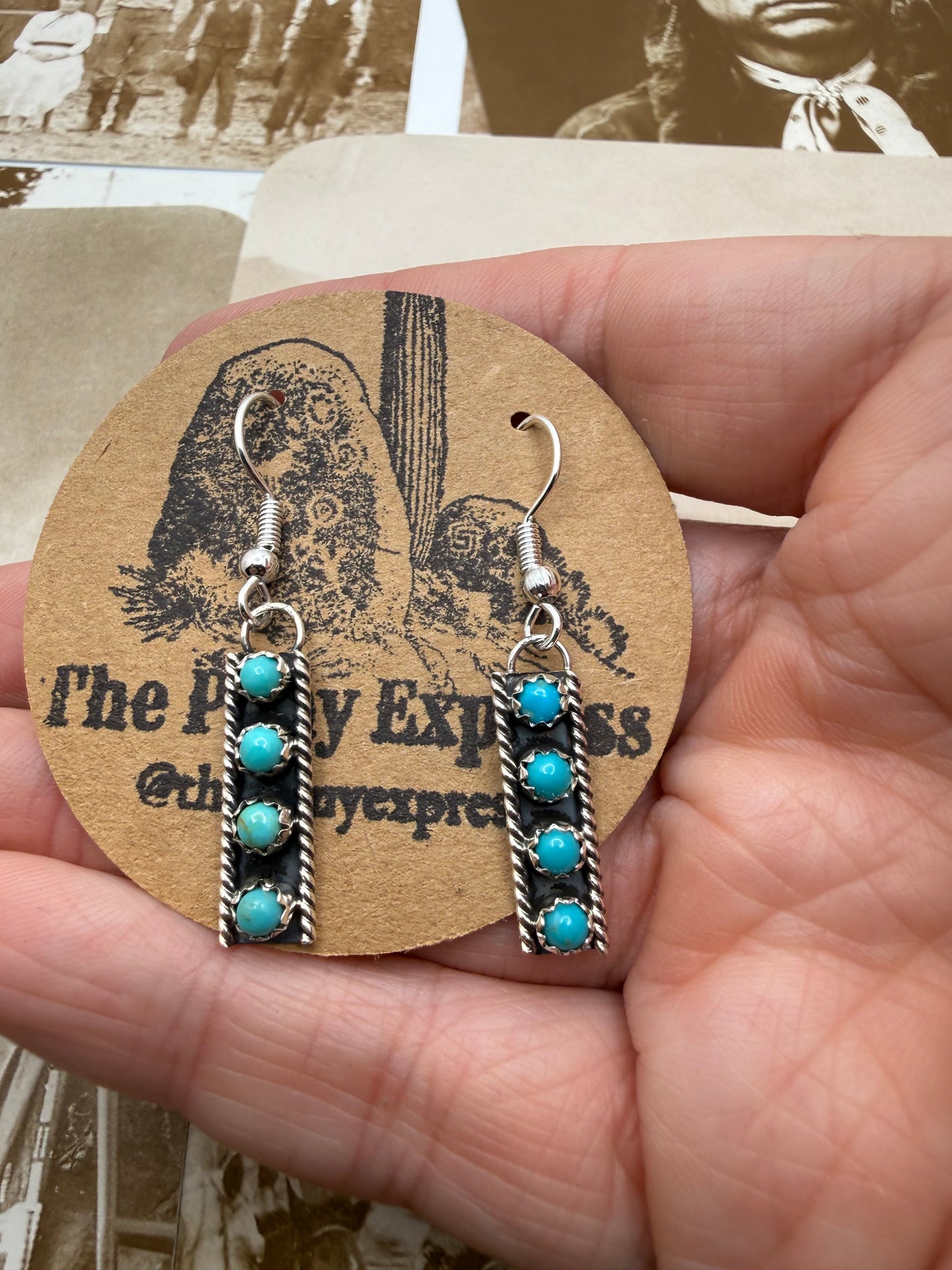 Four Stone Turquoise Bar Earrings