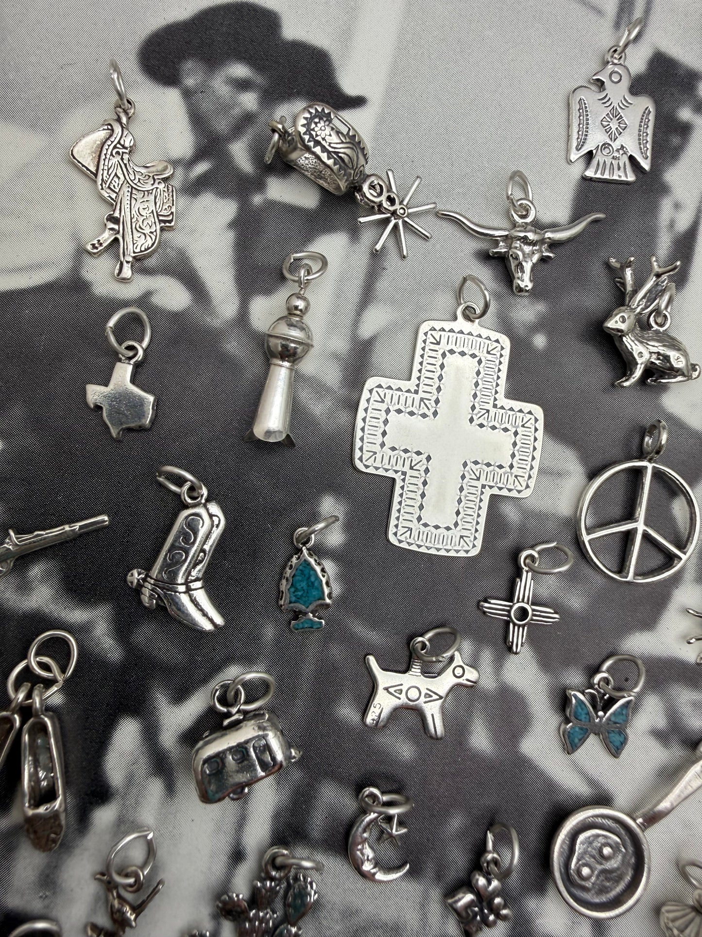 Southwestern Cross Sterling Silver Charm