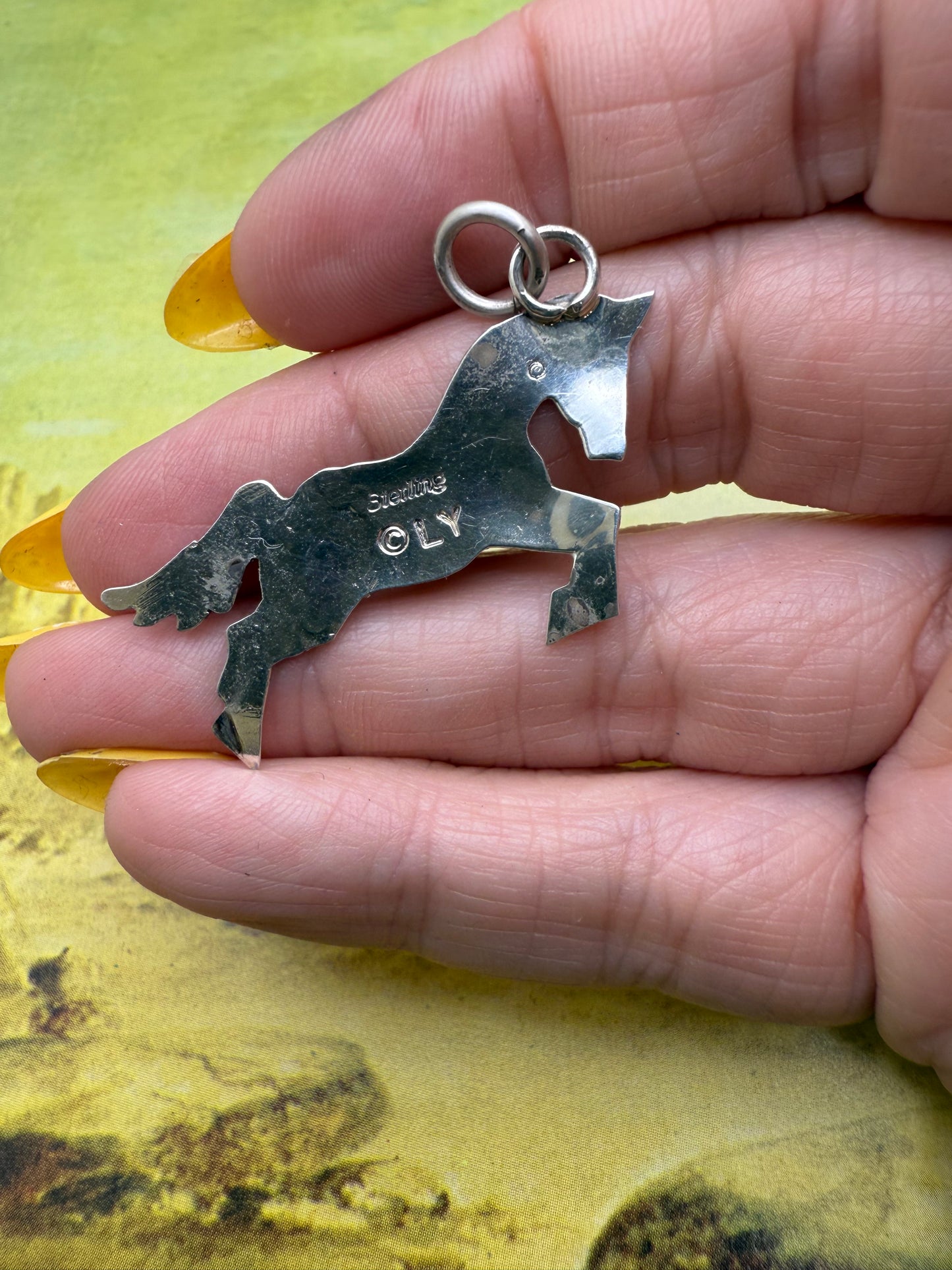 Hand Stamped Horse Charm with Genuine Turquoise