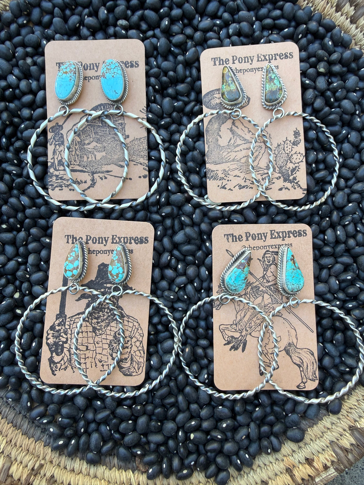 Ribbon Twist Turquoise Hoops