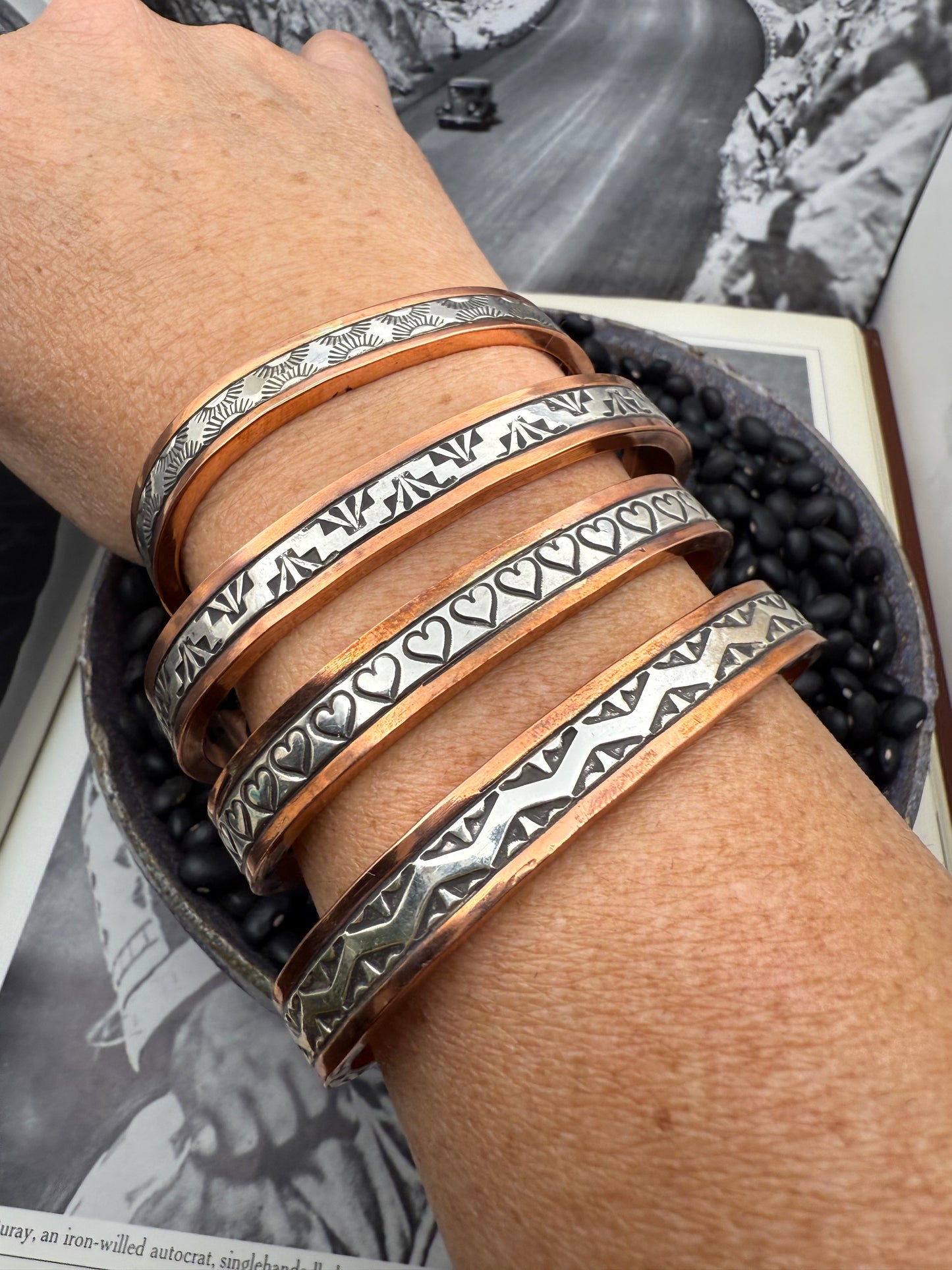 Copper Heavy Gauge Cuff with Sterling silver channel