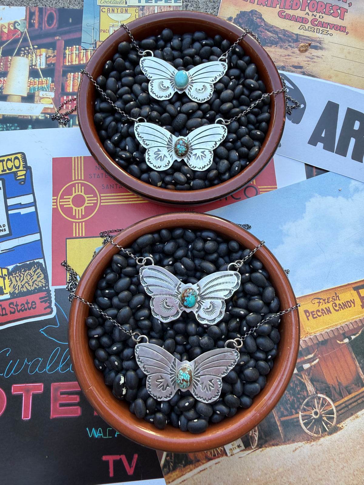 Butterfly Stamped Turquoise Necklace