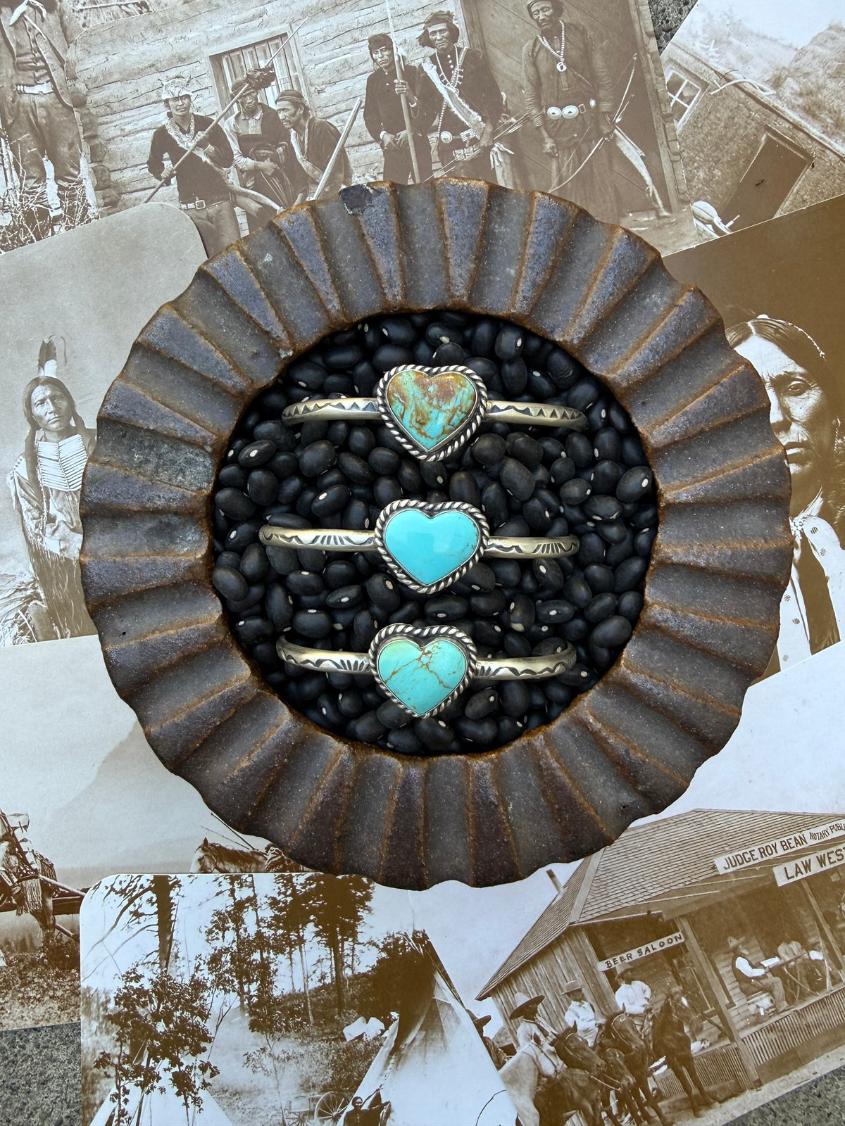 Turquoise Heart Handstamped Cuff