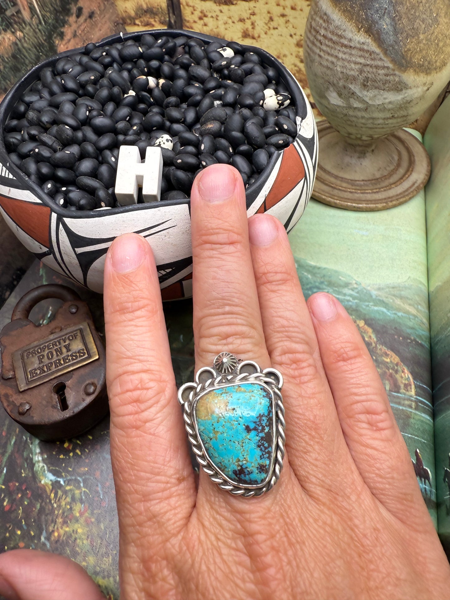 $99 Turquoise Statement Ring H size 8