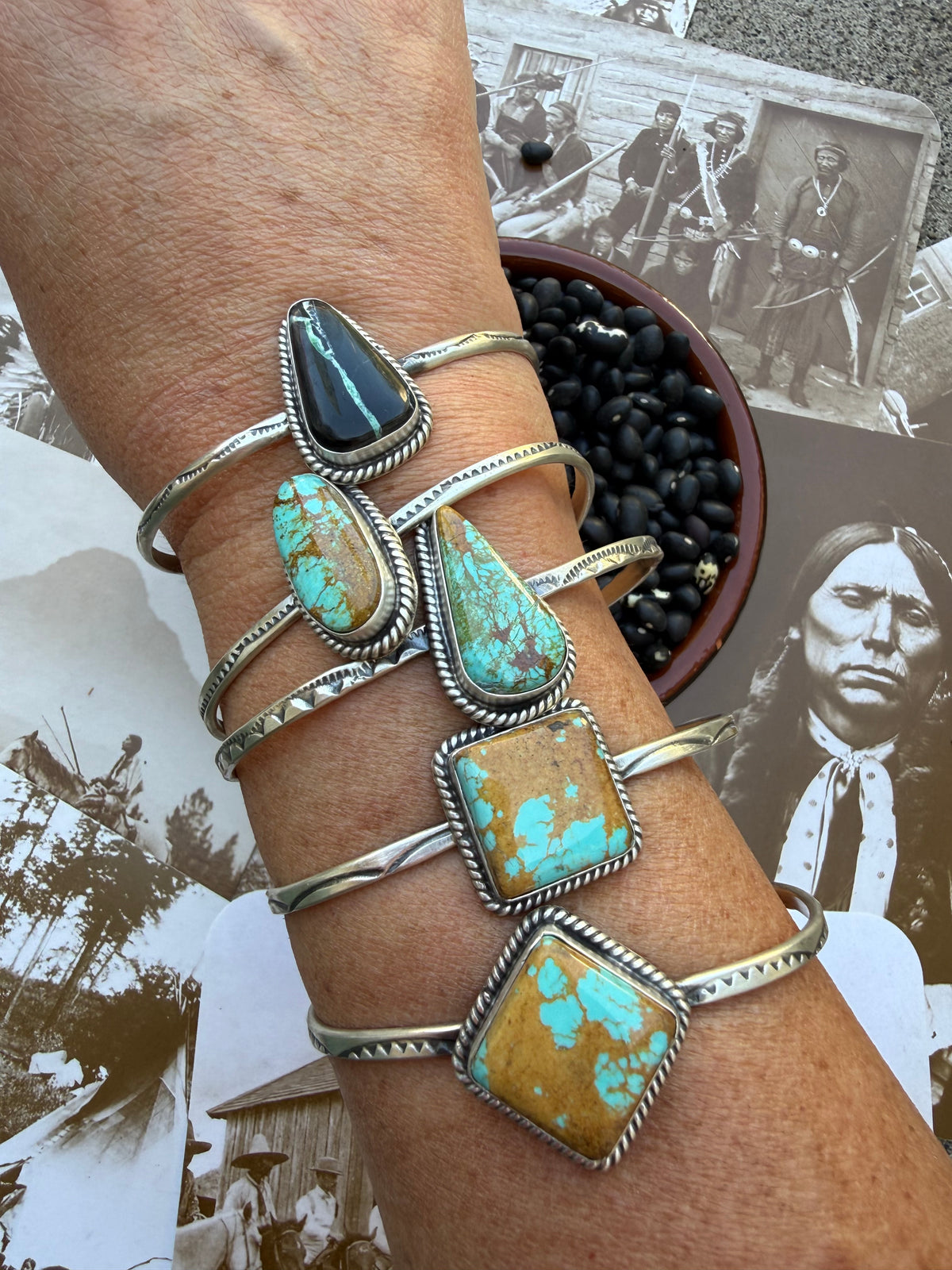 Turquoise Hand Stamped Cuff