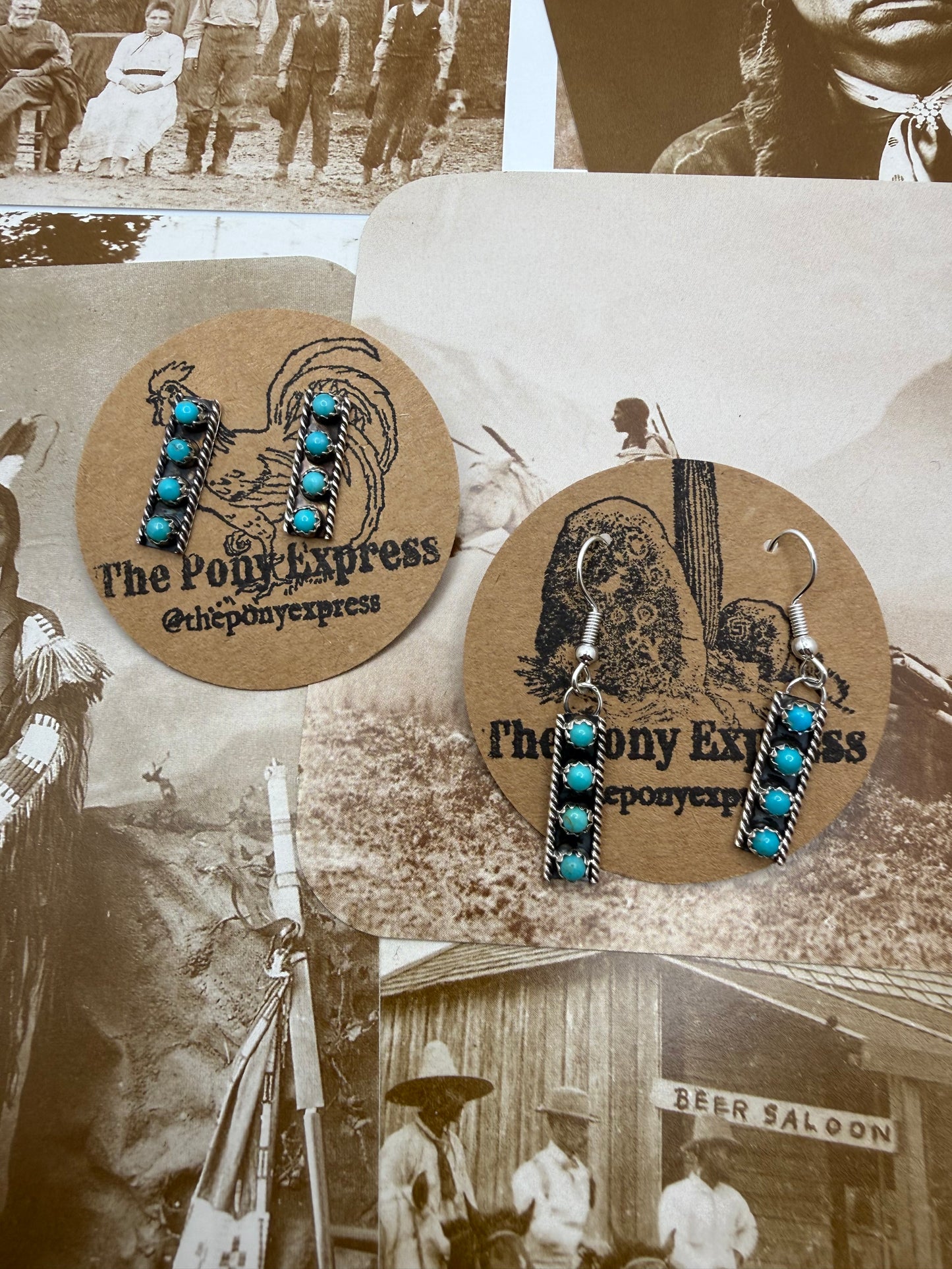 Four Stone Turquoise Bar Earrings