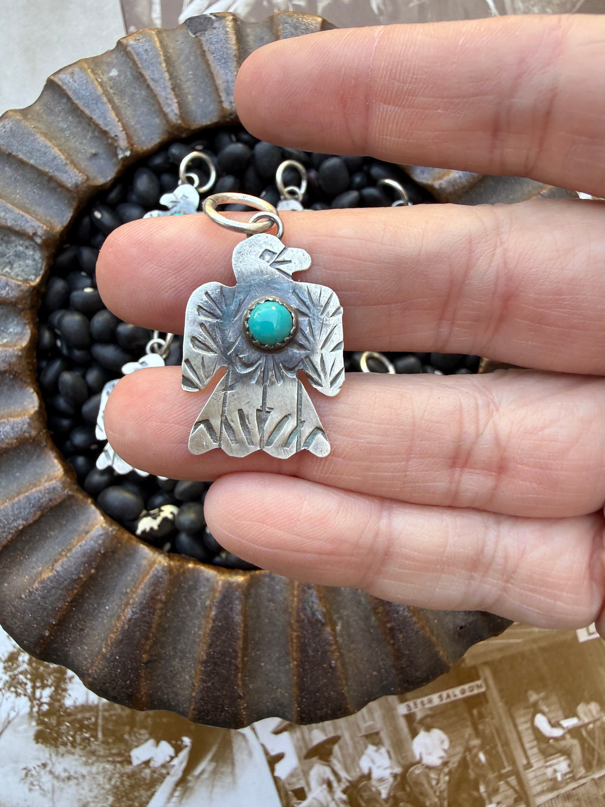 Hand stamped Thunderbird Pendant
