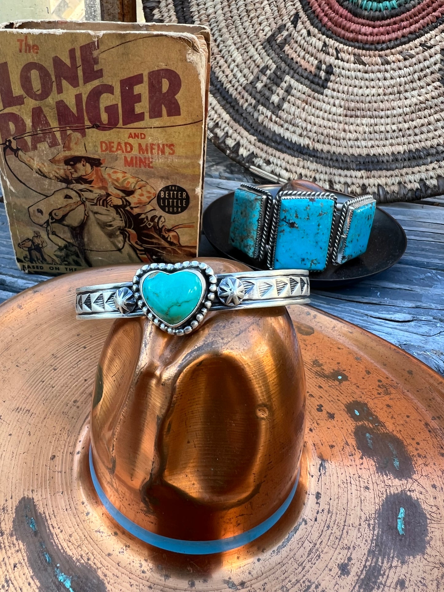 Turquoise Heart Stamped Cuff