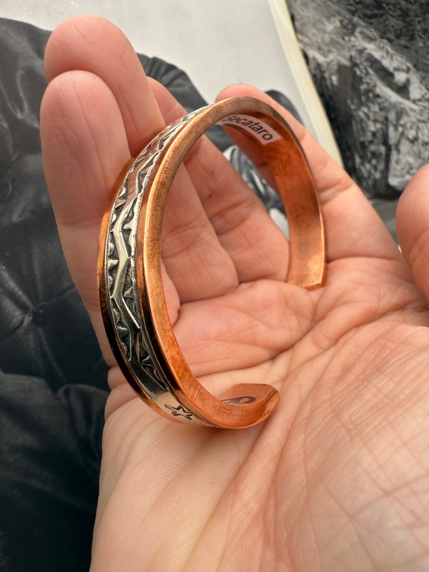 Copper Heavy Gauge Cuff with Sterling silver channel