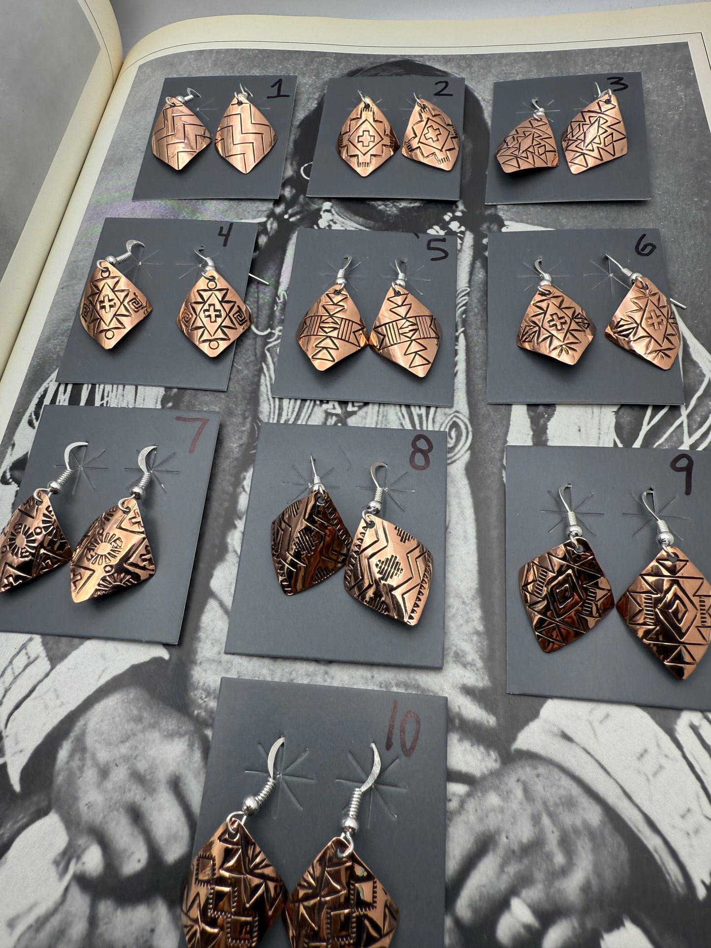 DOORBUSTER Stamped Copper Diamond Domed Earrings