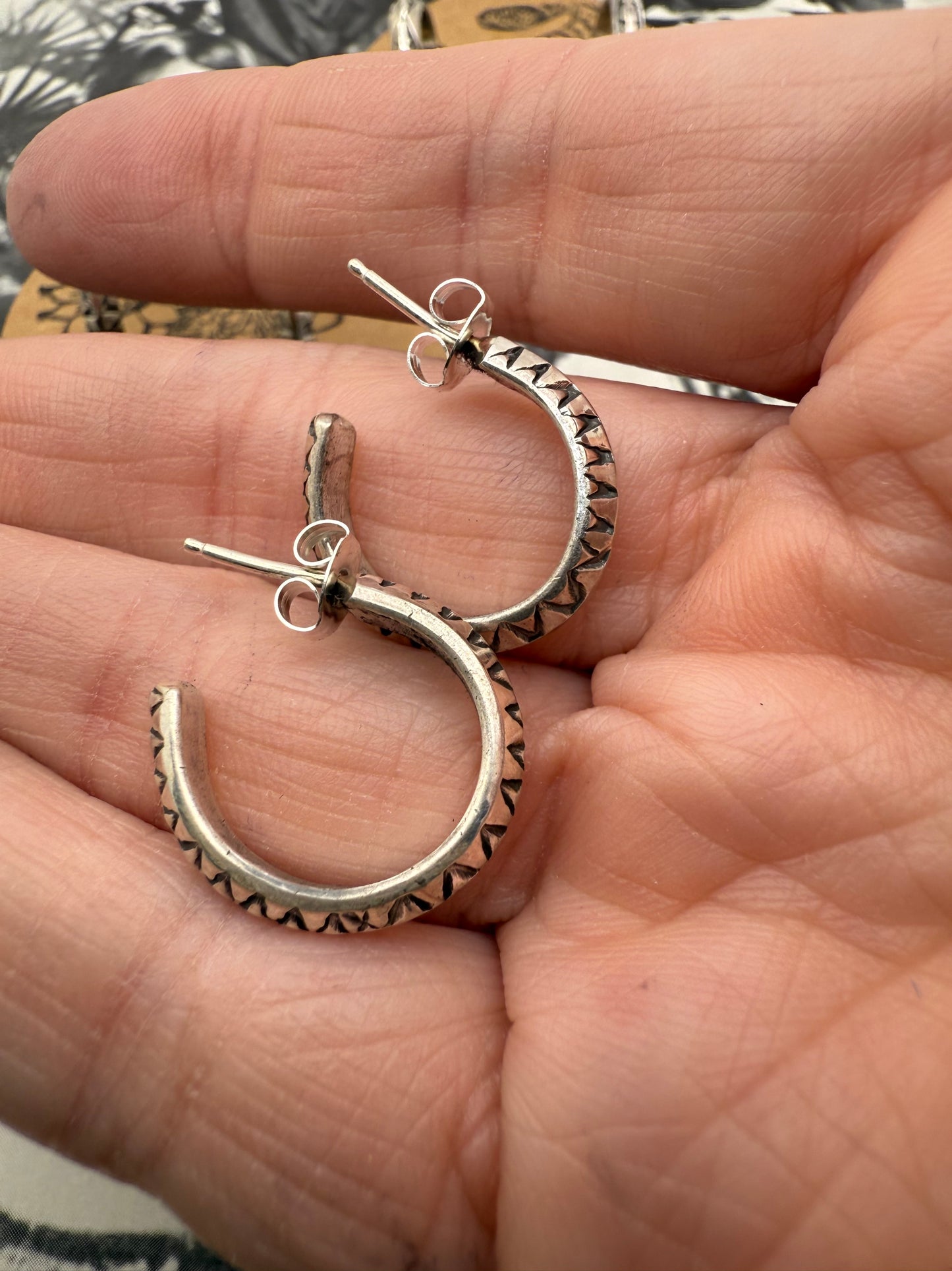 Native American Small Hand Stamped Hoops
