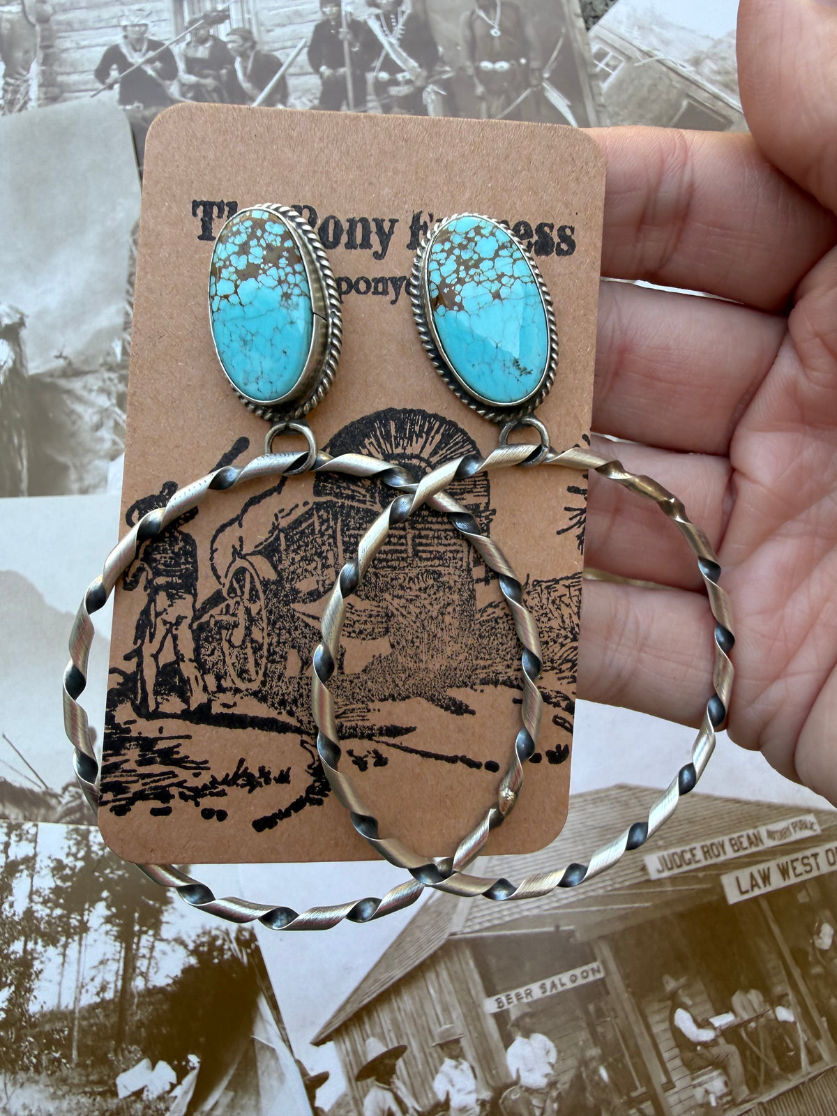 Ribbon Twist Turquoise Hoops