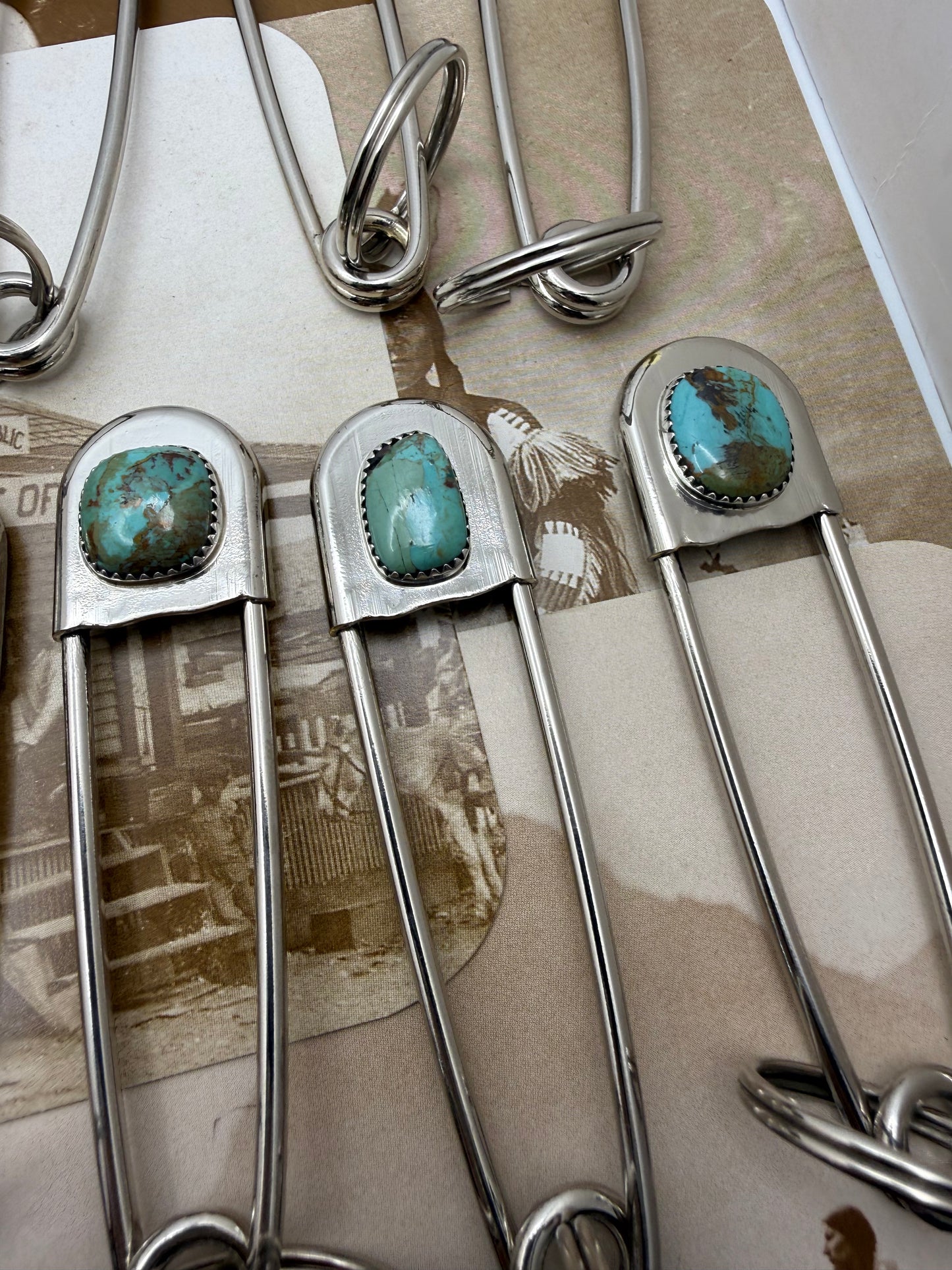 Vintage style Native American Turquoise large safety pin keychain