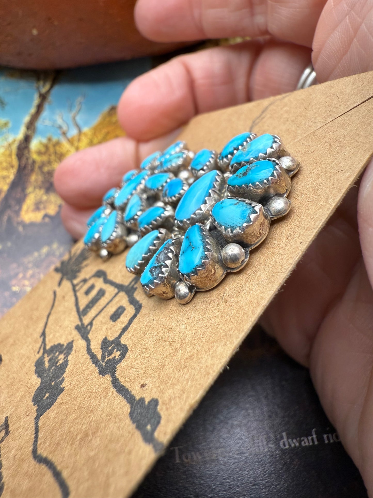Hand cut Turquoise cluster stud earrings