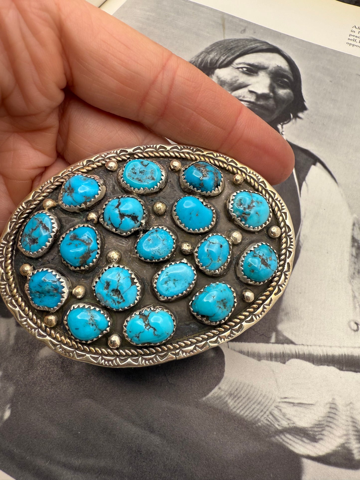 Turquoise Nugget Sterling Silver Belt Buckle