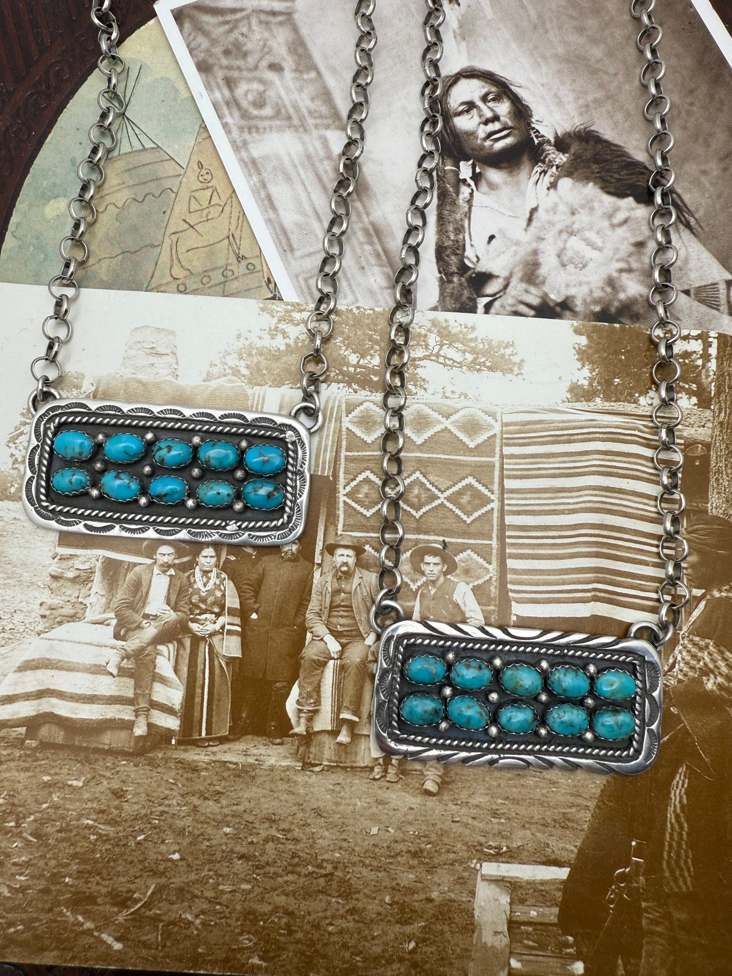 10 Stone Bar Necklace with heavy rollo chain