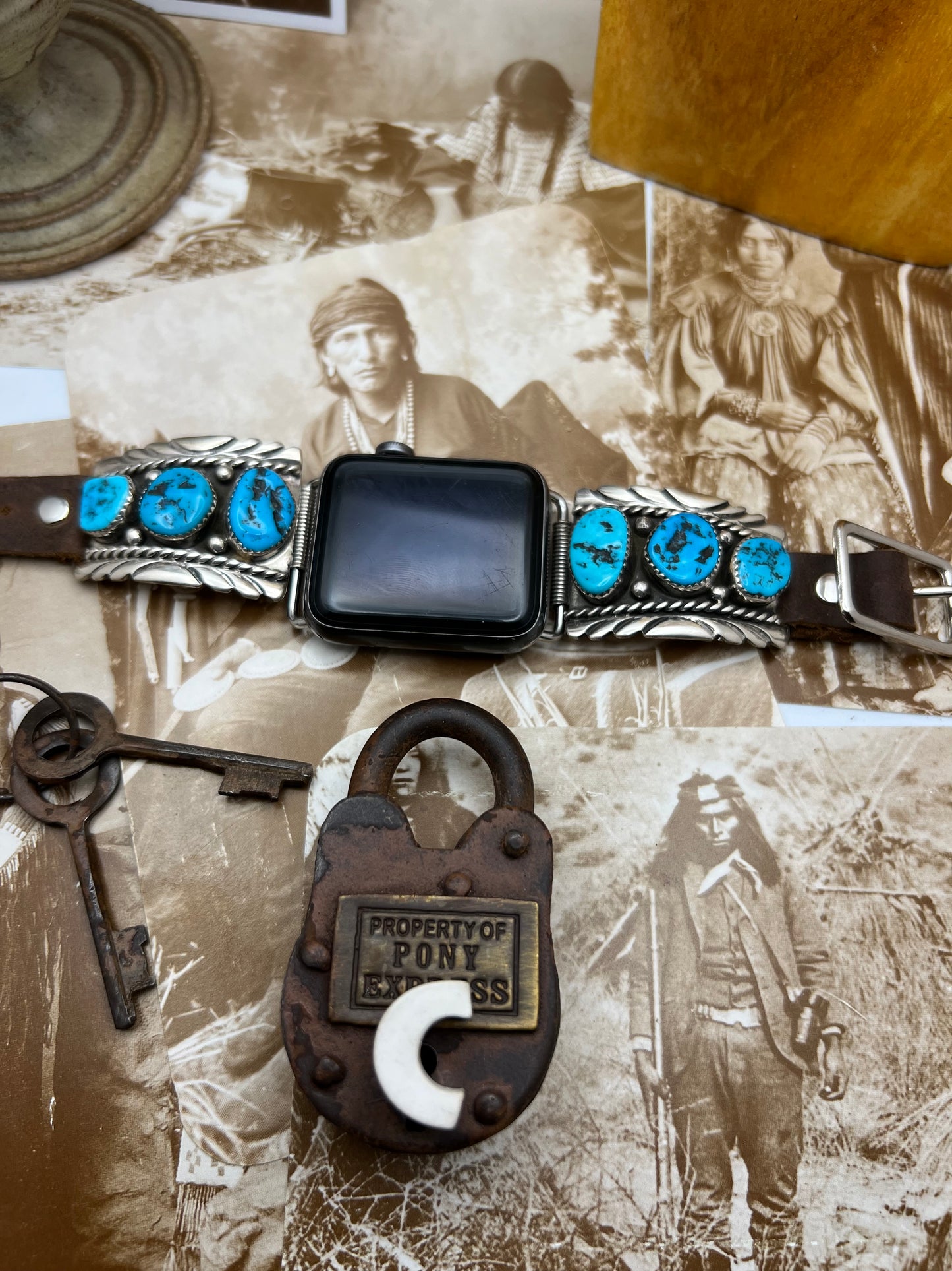 Native American sterling silver Watch Band with Turquoise C