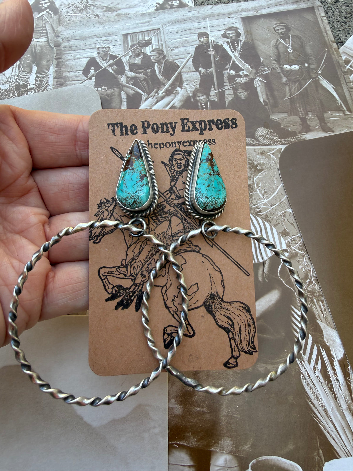 Ribbon Twist Turquoise Hoops