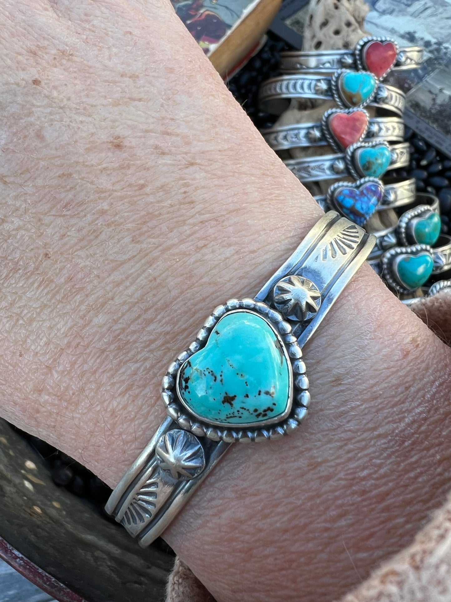 Turquoise Heart Stamped Cuff