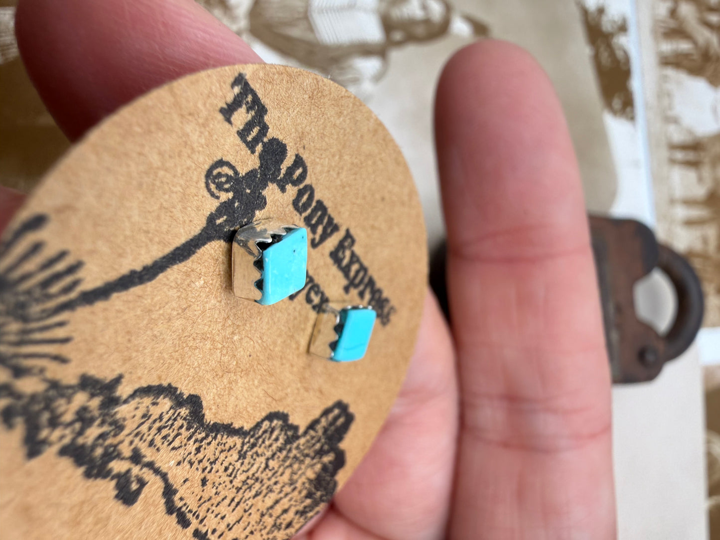 Diamond Turquoise Sawtooth Studs