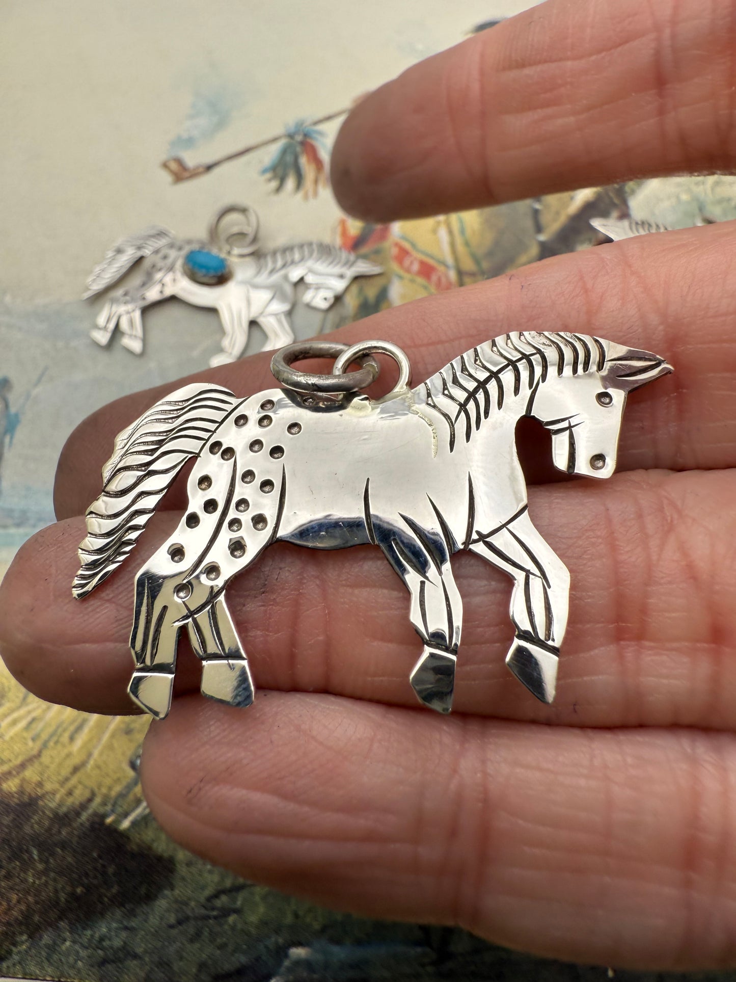 Hand Stamped Horse Charm with Genuine Turquoise